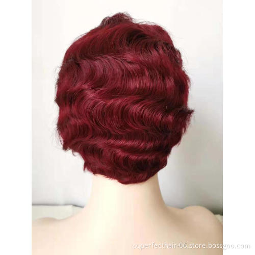 Short Human Hair Wigs  Machine Made Non Lace Wig Ocean Wave Natural Color 8Inches